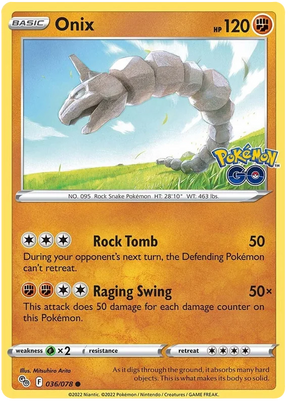 Onix Pokemon GO Card Singles 036/078