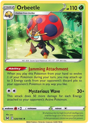 Orbeetle Lost Origin Pokemon Single Card 020/196