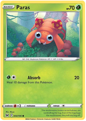 Paras Lost Origin Pokemon Single Card 004/196