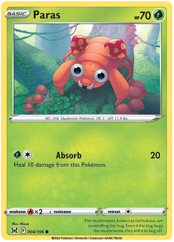 Paras Lost Origin Pokemon Single Card 004/196