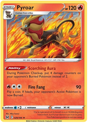 Pyroar Lost Origin Pokemon Single Card 029/196