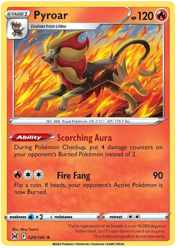 Pyroar Lost Origin Pokemon Single Card 029/196