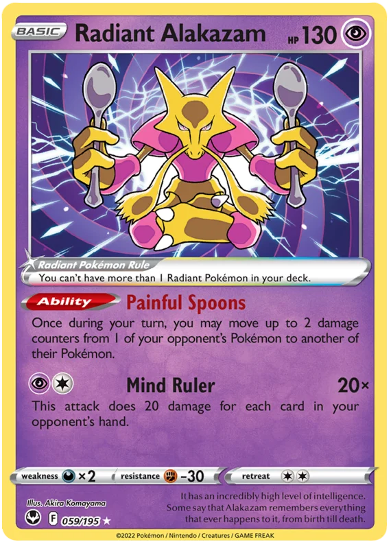 Radiant Alakazam Silver Tempest Pokemon Single 059/195