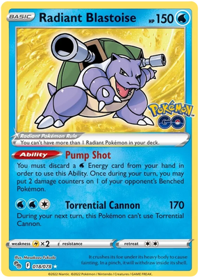 Radiant Blastoise Pokemon GO Card Singles 018/078