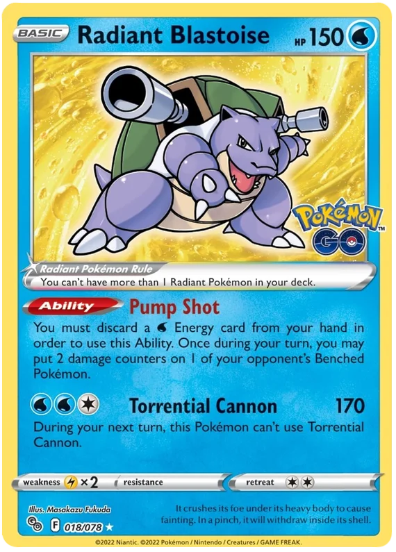 Radiant Blastoise Pokemon GO Card Singles 018/078