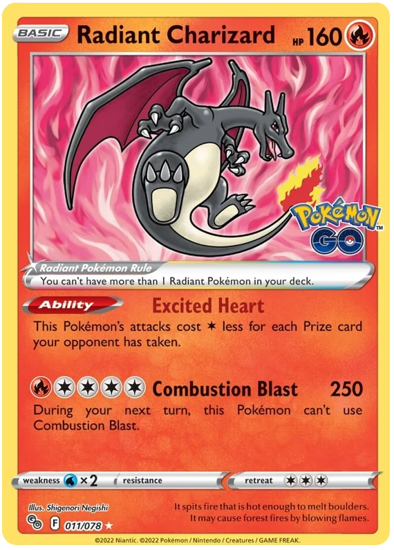 Radiant Charizard Pokemon GO Card Singles 011/078