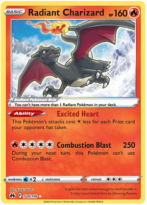 Radiant Charizard Crown Zenith Pokemon Card Single