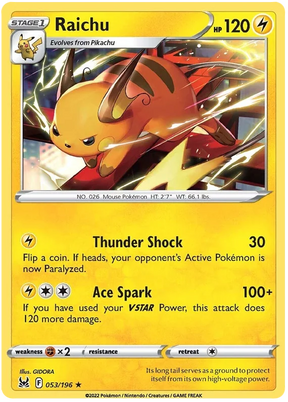 Raichu Lost Origin Pokemon Single Card 053/196