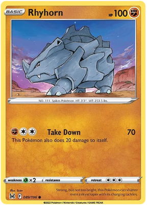 Rhyhorn Lost Origin Pokemon Single Card 089/196