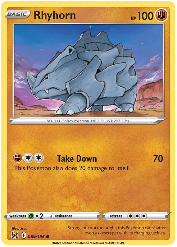 Rhyhorn Lost Origin Pokemon Single Card 089/196