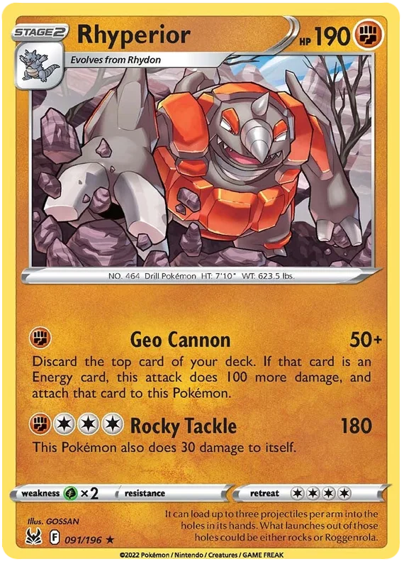 Rhyperior Lost Origin Pokemon Single Card 091/196