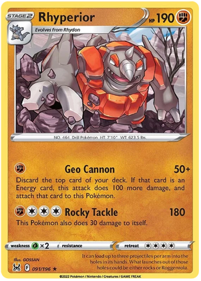 Rhyperior Lost Origin Pokemon Single Card 091/196