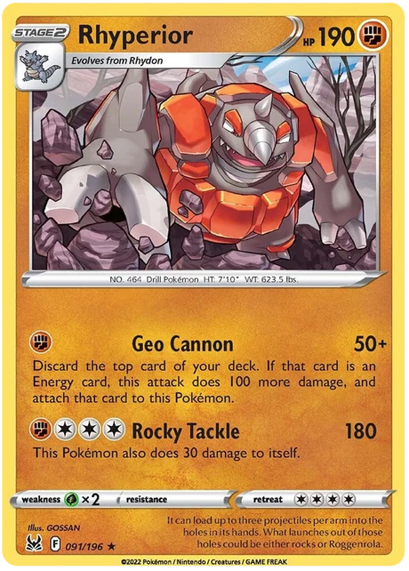 Rhyperior Lost Origin Pokemon Single Card 091/196
