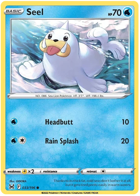 Seel Lost Origin Pokemon Single Card 033/196