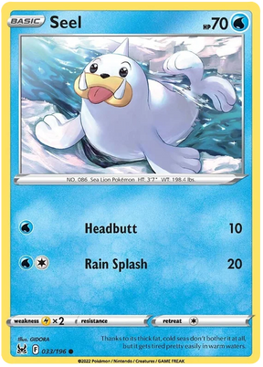 Seel Lost Origin Pokemon Single Card 033/196
