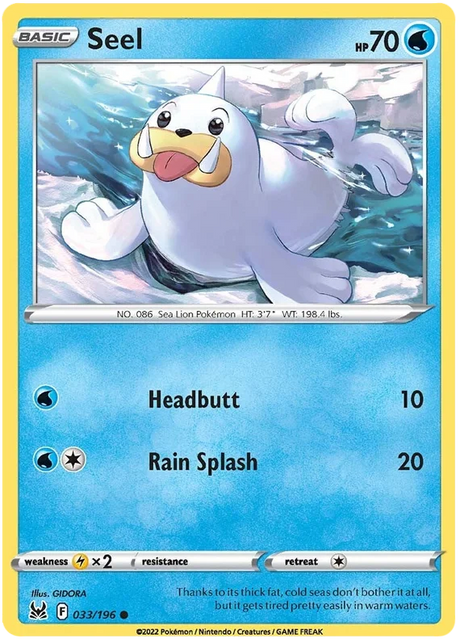 Seel Lost Origin Pokemon Single Card 033/196