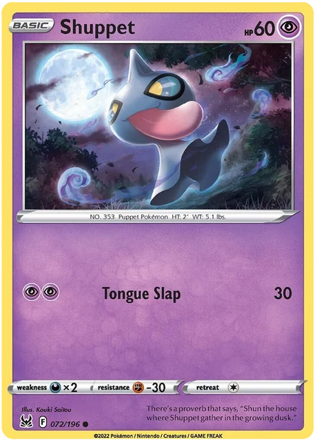 Shuppet Lost Origin Pokemon Single Card 072/196
