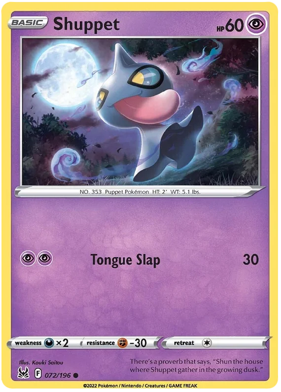 Shuppet Lost Origin Pokemon Single Card 072/196