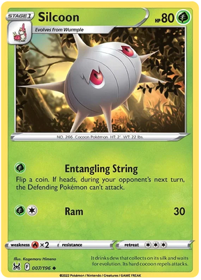 Silcoon Lost Origin Pokemon Single Card 007/196