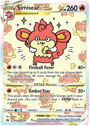 Simisear VSTAR Crown Zenith Galarian Gallery Pokemon Card Single