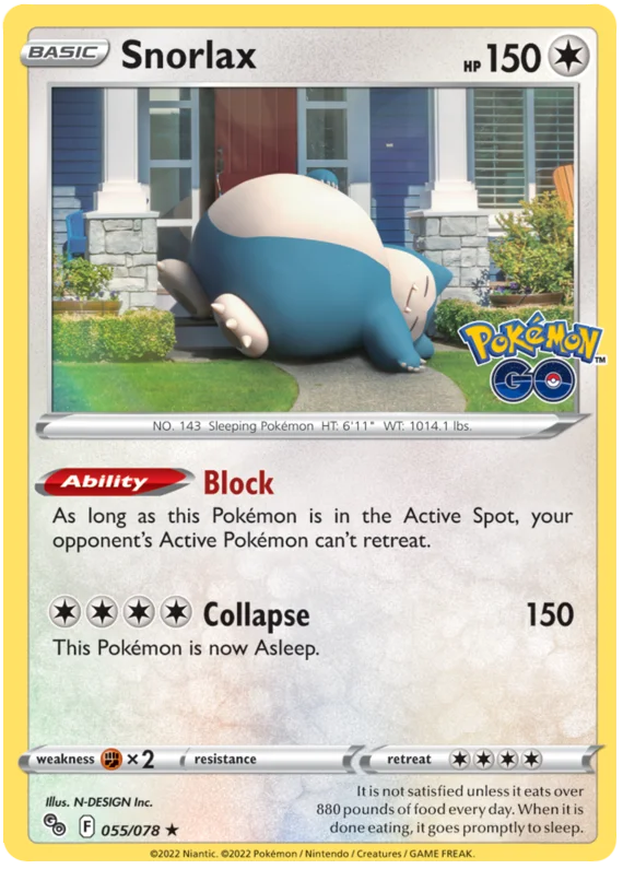 Snorlax Pokemon GO Card Singles 054/078