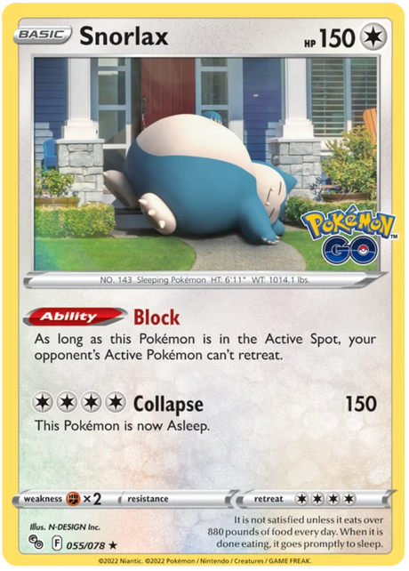 Snorlax Pokemon GO Card Singles 054/078
