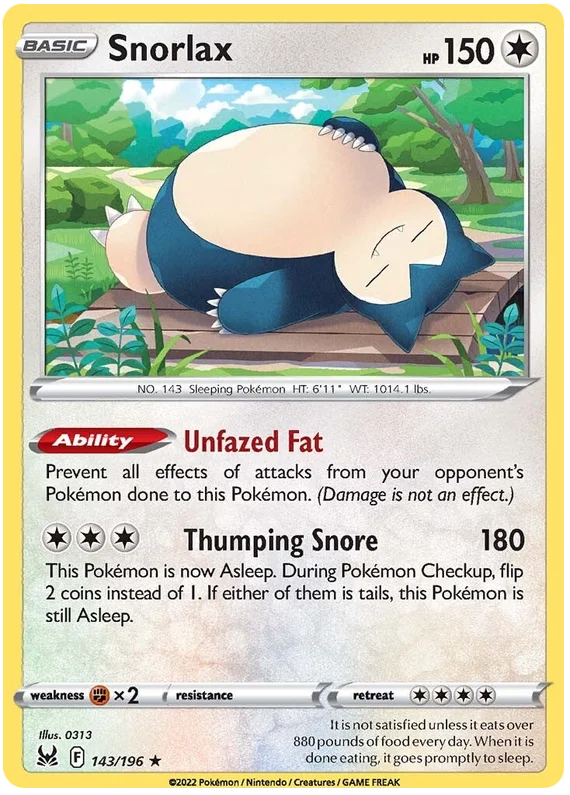 Snorlax Lost Origin Pokemon Single Card 143/196