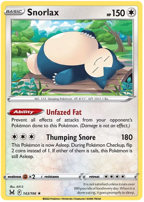 Snorlax Lost Origin Pokemon Single Card 143/196