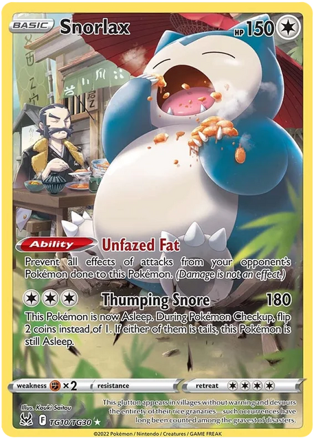 Snorlax Lost Origin Trainer Gallery Pokemon Single Card TG10/TG30