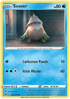 Snover Lost Origin Pokemon Single Card 042/196