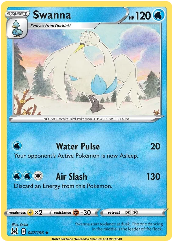 Swanna Lost Origin Pokemon Single Card 047/196