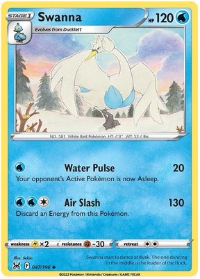 Swanna Lost Origin Pokemon Single Card 047/196