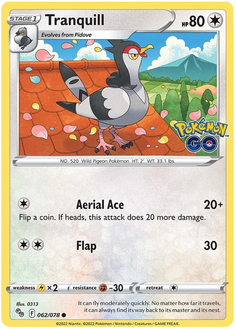 Tranquill Pokemon GO Card Singles 062/078