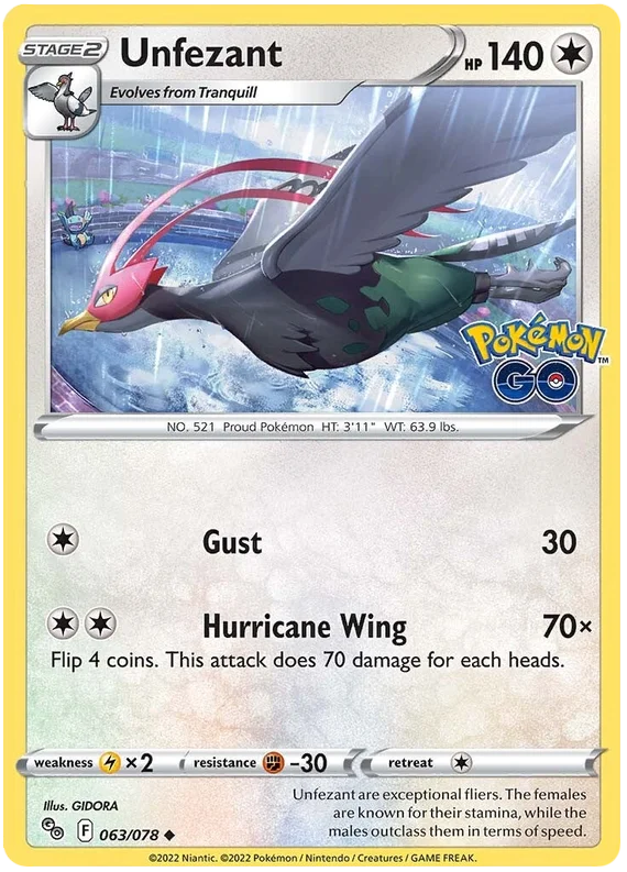 Unfezant Pokemon GO Card Singles 063/078