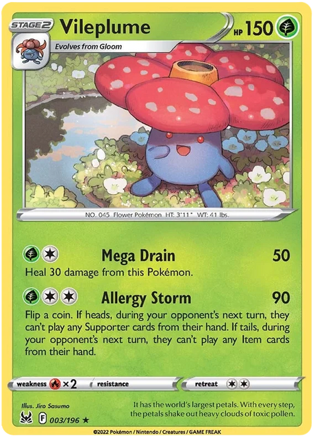 Vileplume Lost Origin Pokemon Single Card 003/196