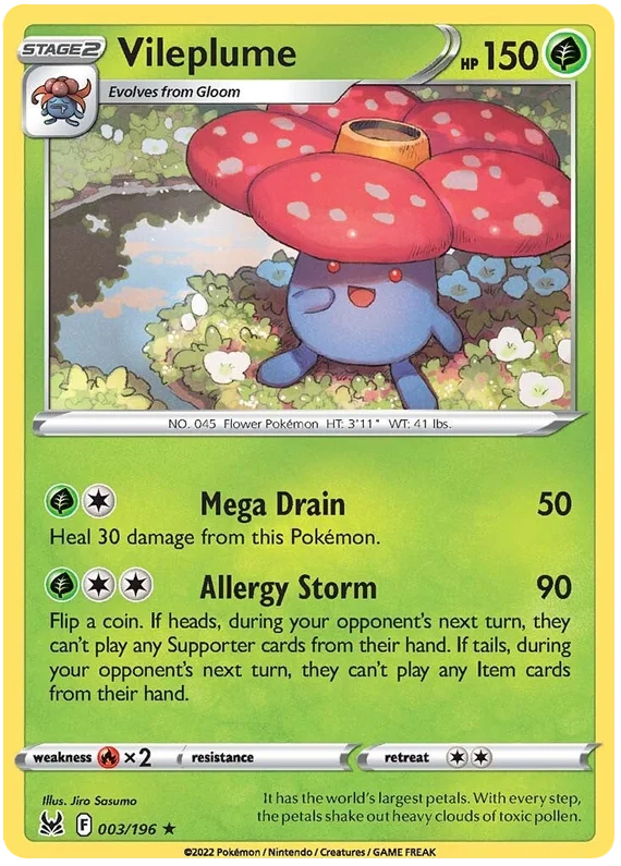 Vileplume Lost Origin Pokemon Single Card 003/196